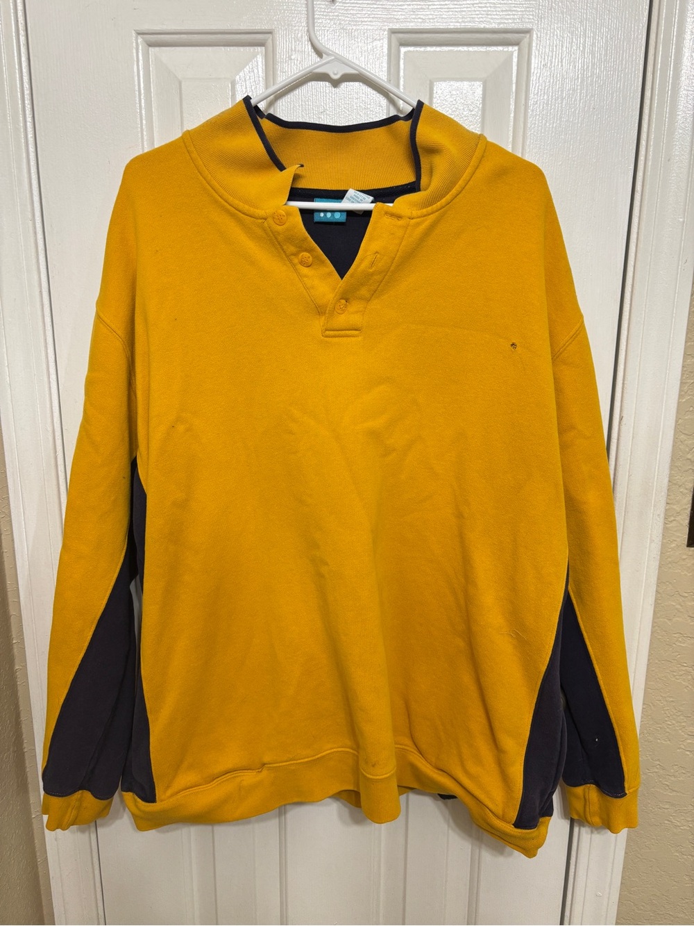 Vintage Pro Spirit Mens Polo XL Gold/Navy Blue Long Sleeve 80s Sweatshirt